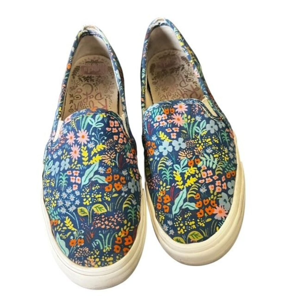 Keds X Rifle Paper Co Double Decker Lea Navy/Multi Flats Size 8